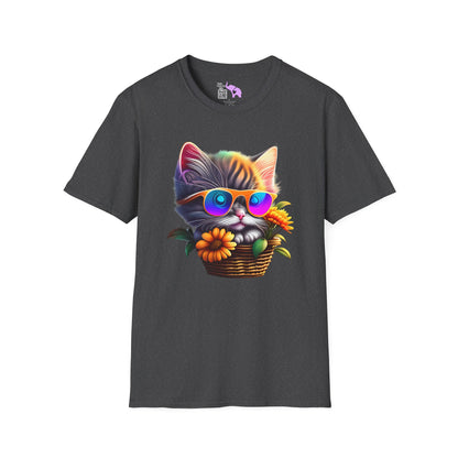 Cool Colorful Kitten in Flowers Adult T-shirt