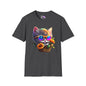 Cool Colorful Kitten in Flowers Adult T-shirt