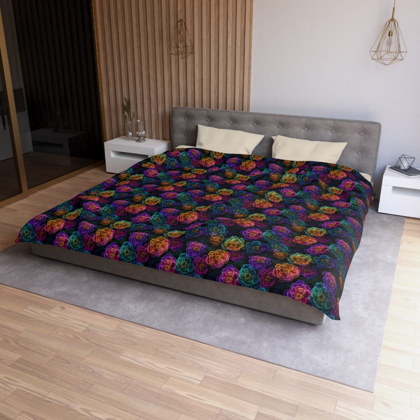 Neon Whisper Blooms Microfiber Duvet Cover