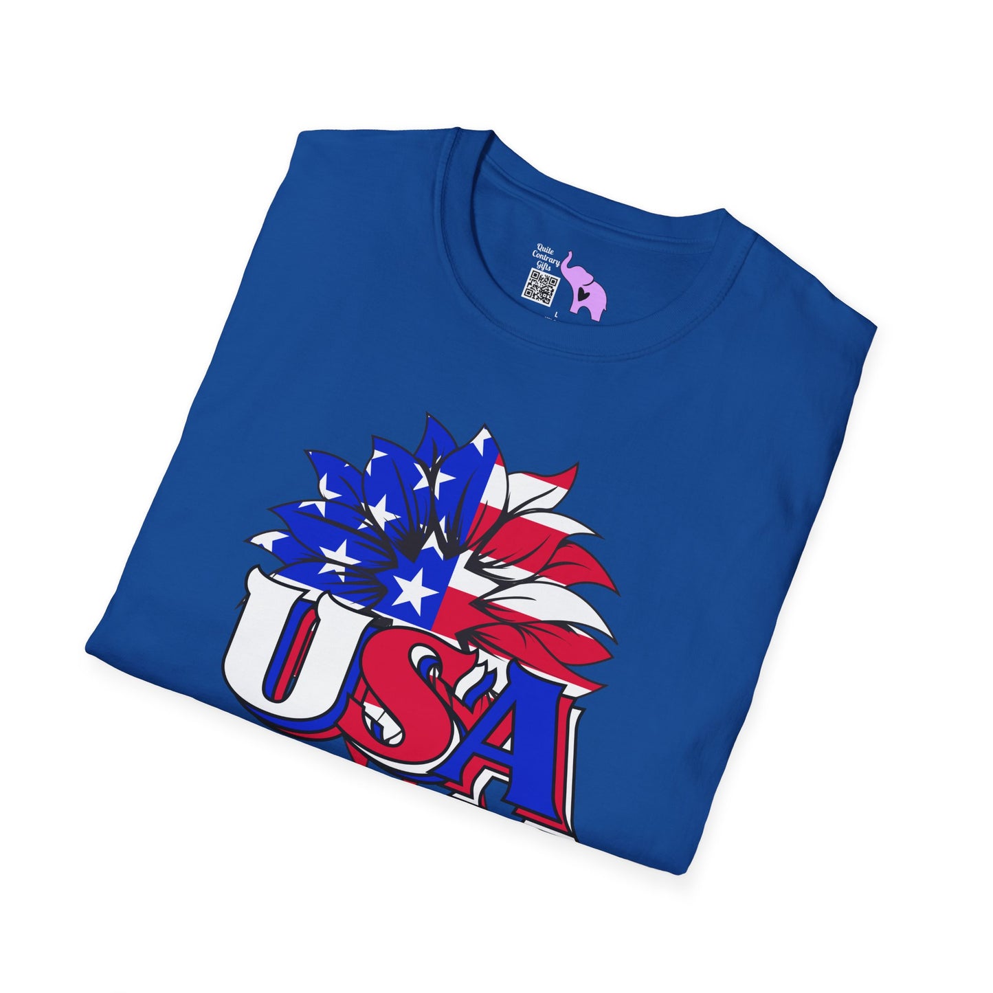 USA Red, White, and Blue Flag Sunflower Adult T-shirt