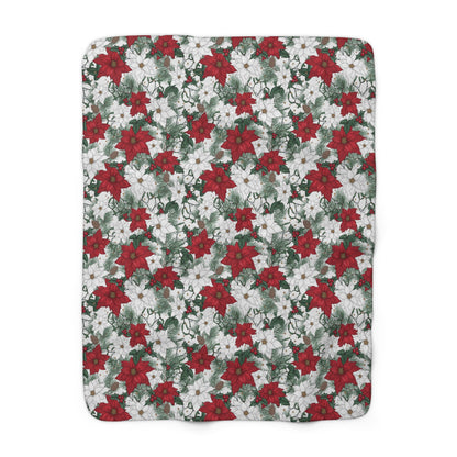 Winter Poinsettia Garden Fleece Blanket