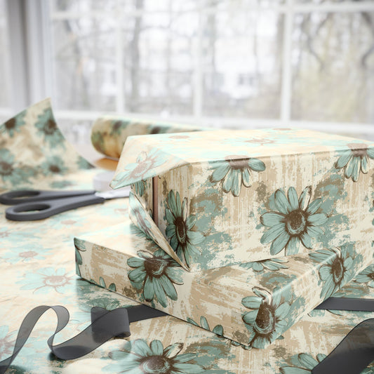 Rustic Teal Daisy Wrapping Paper