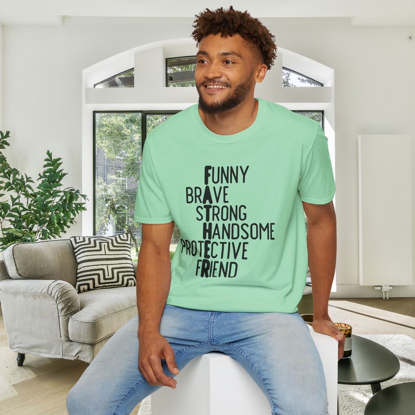 Father-Funny, Brave, Strong, Handsome, Protective, Friend Adult T-shirt