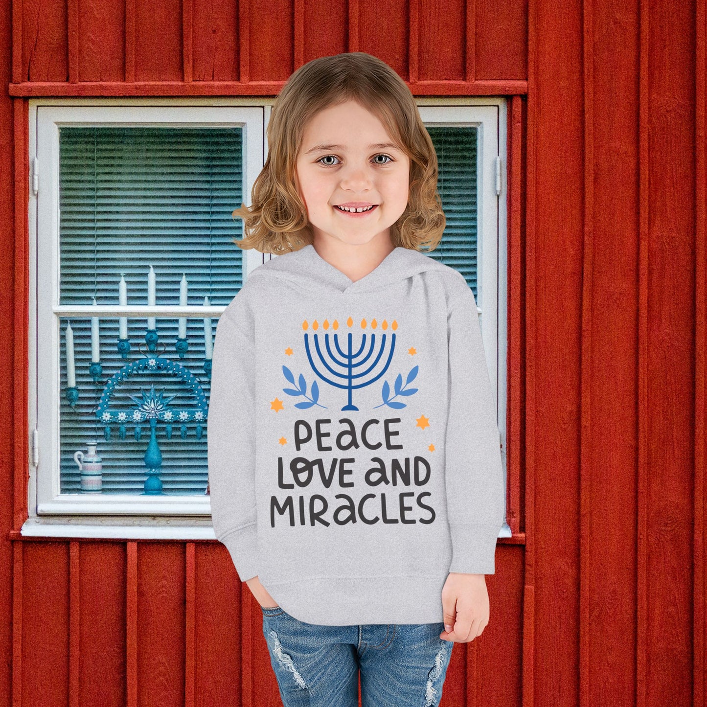 Hanukkah Peace Love & Miracles 1 Toddler Pullover Fleece Hoodie