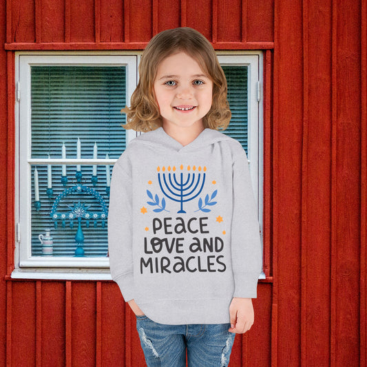 Hanukkah Peace Love & Miracles 1 Toddler Pullover Fleece Hoodie
