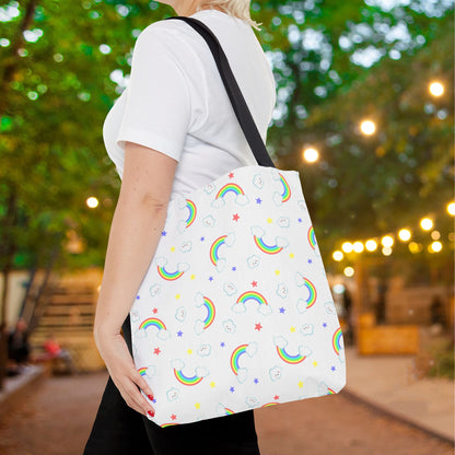 Rainbow Smiles & Stars Canvas Tote Bag