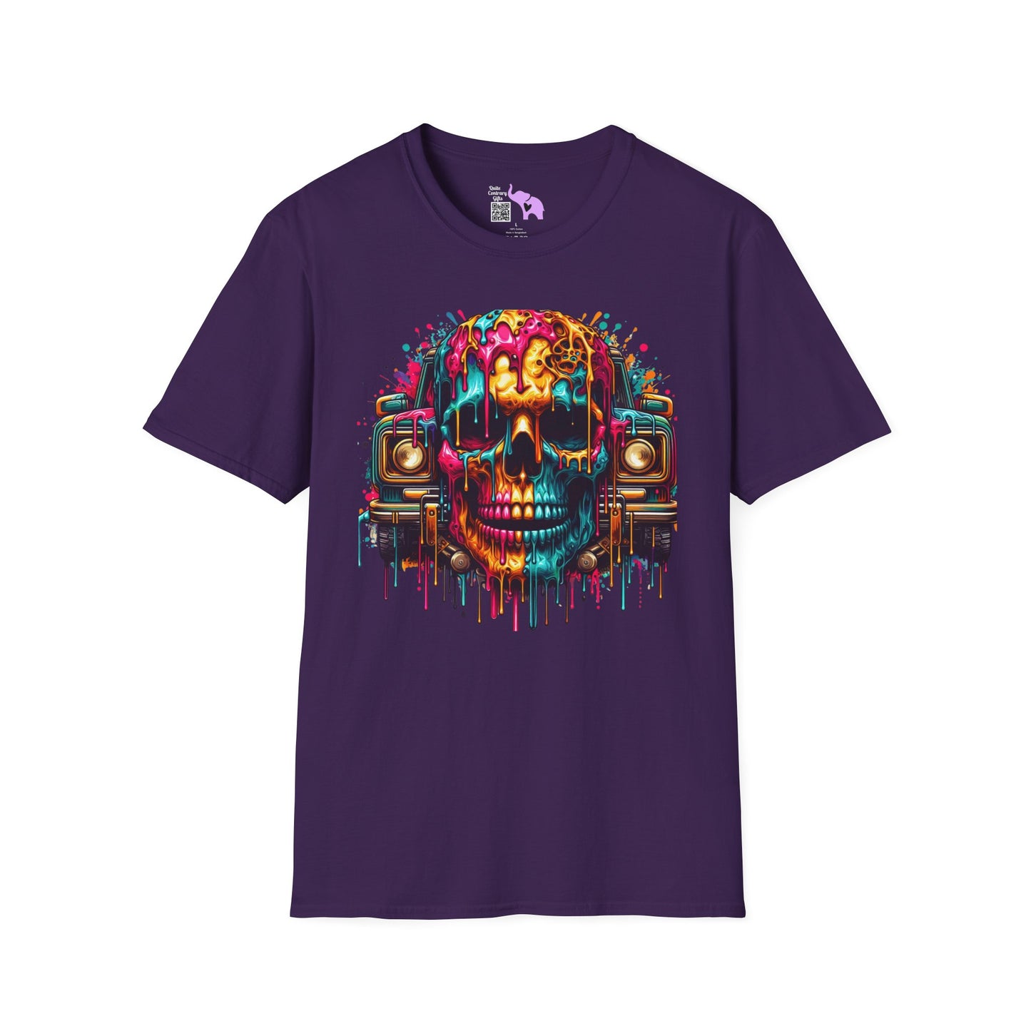 Colorful Skull & Car Adult T-shirt