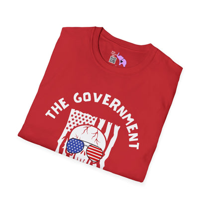 The Government is Lying To Us Skull w/Glasses Over Flag Adult T-shirt