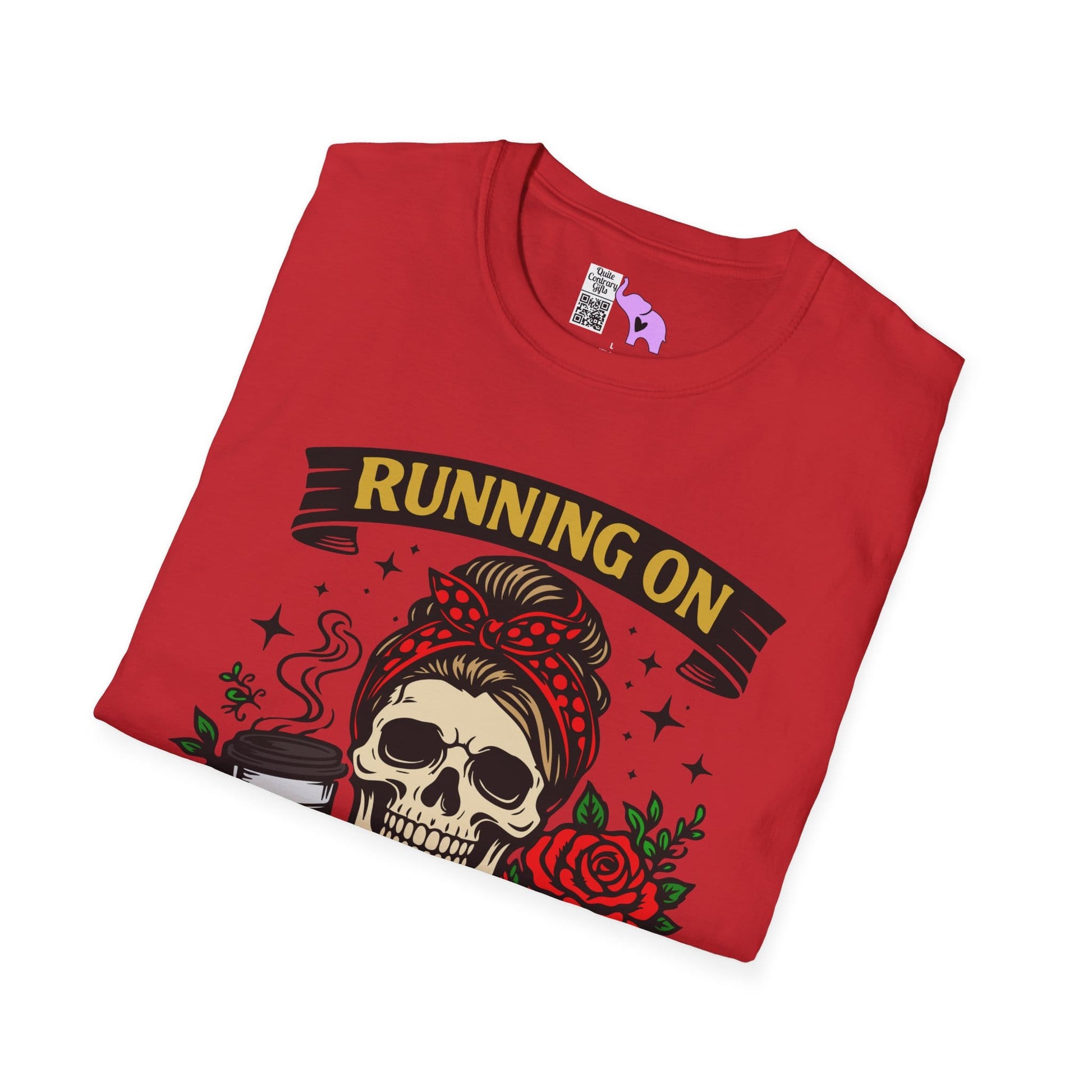 Running on Caffeine and Sarcasm (Roses) Adult T-shirt