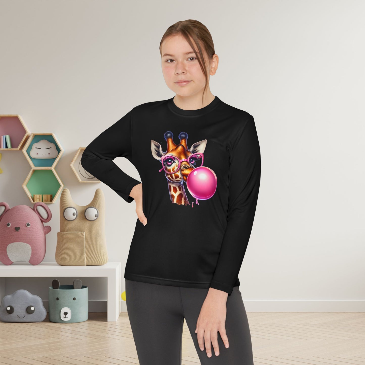 Girraffe Blowing Bubble Youth Long Sleeve Tee