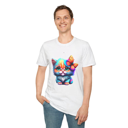 Cute Colorful Kitten w/Butterfly T-shirt