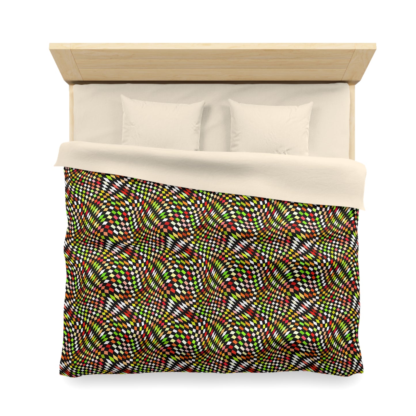 Warped Yellow/Green Checkered Microfiber Duvet Cover