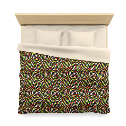 Warped Yellow/Green Checkered Microfiber Duvet Cover