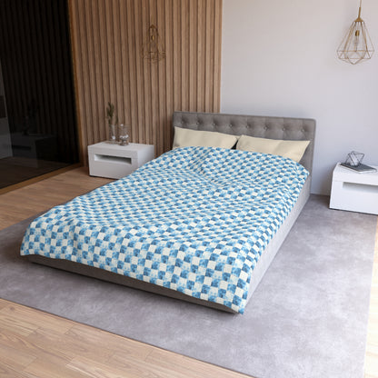 Cozy Blue Checkered Microfiber Duvet Cover