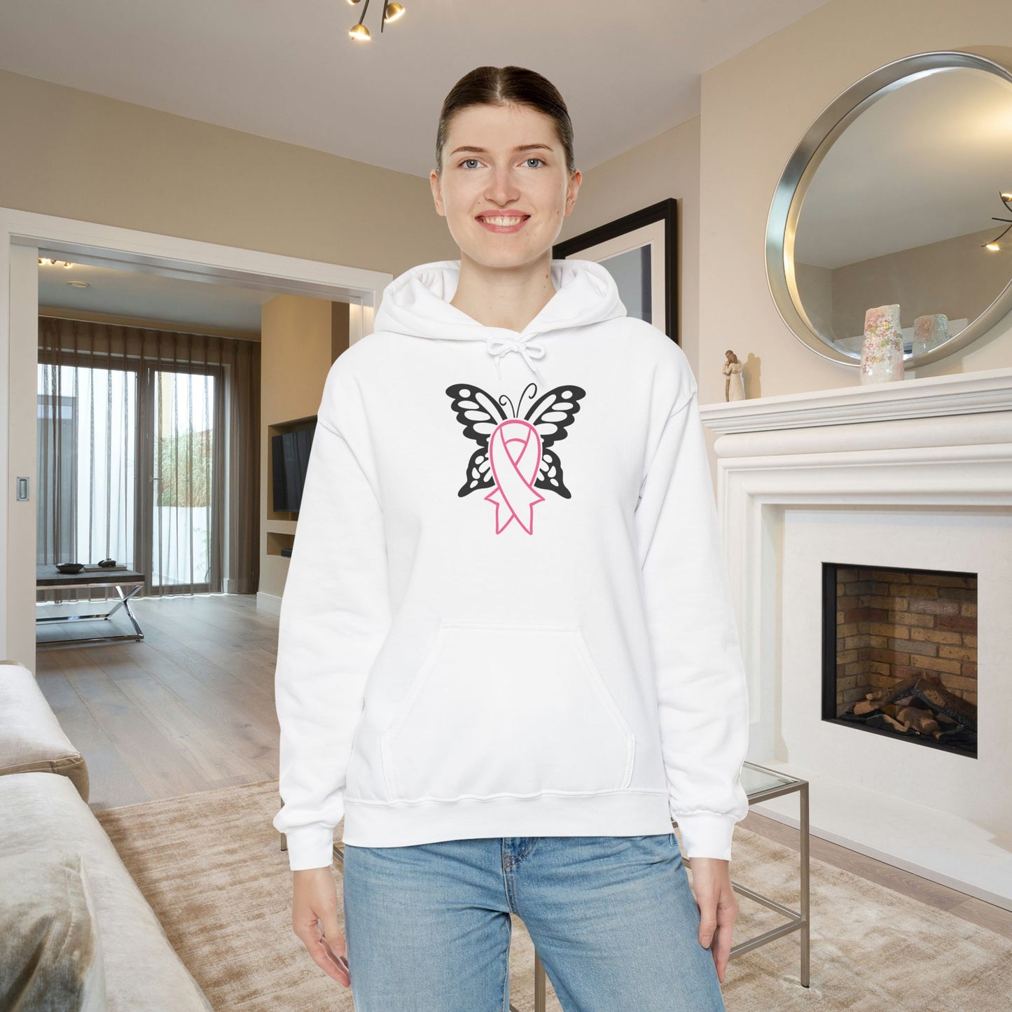 Butterfly Pink Support Ribbon Adult Heavy Blend™ Hoodie
