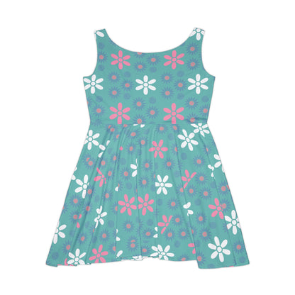 Teal Daisy Women's Skater Dress - Fun Spring Floral Dress for Every Occasion