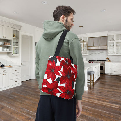 Inked Poinsettias Canvas Tote Bag