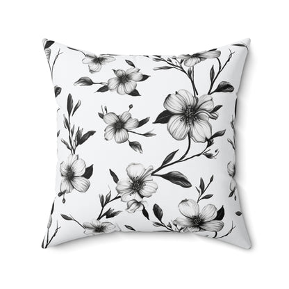 Black & White Five Petal Floral Throw Pillow