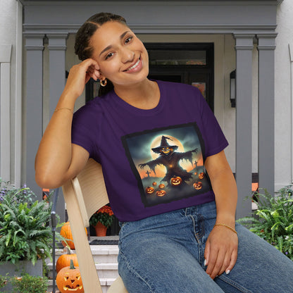 Halloween Scarecrow w/Pumpkins 2 Adult T-shirt