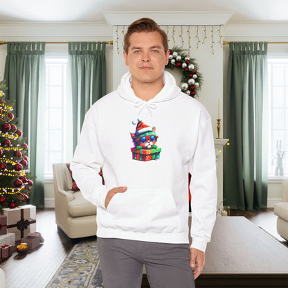 Christmas Kitten w/Gift Heavy Blend™ Hooded Sweatshirt