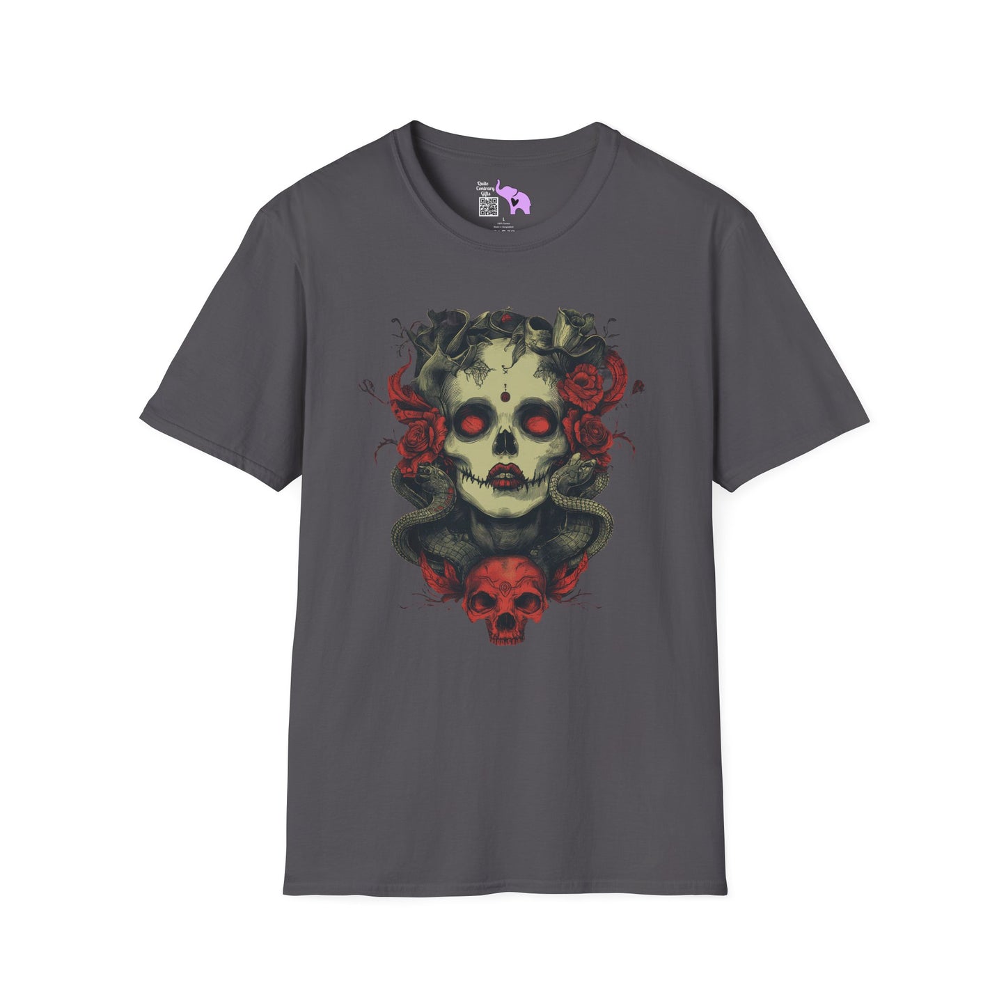 Creepy Skull and Roses Adult T-shirt