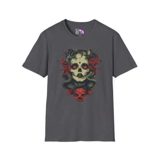 Creepy Skull and Roses Adult T-shirt