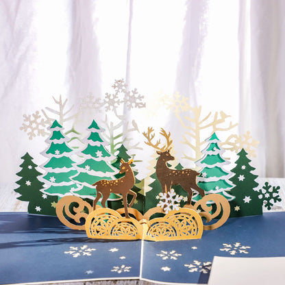 Popup 3D Elk Winter Scene Christmas Card