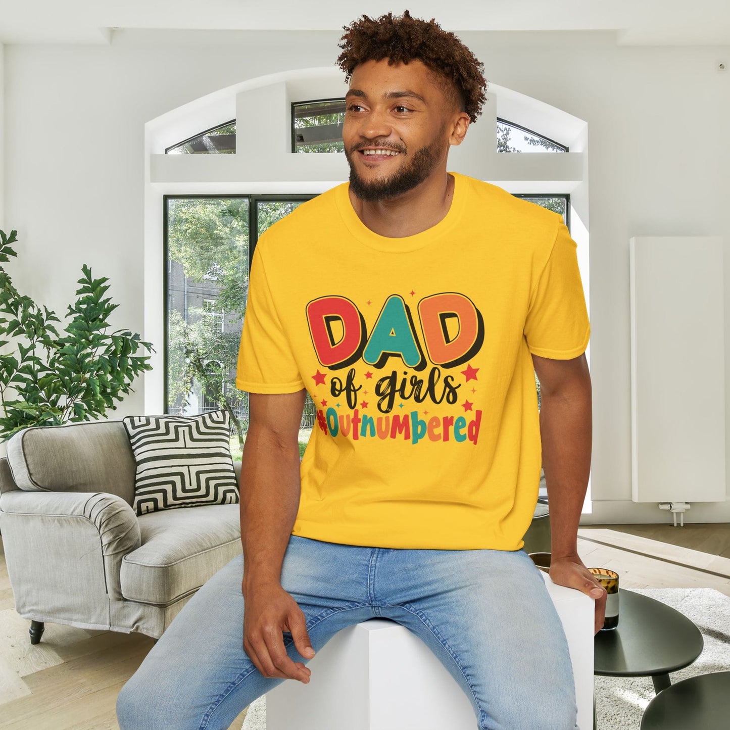 Dad of Girls #Outnumbered Adult T-shirt
