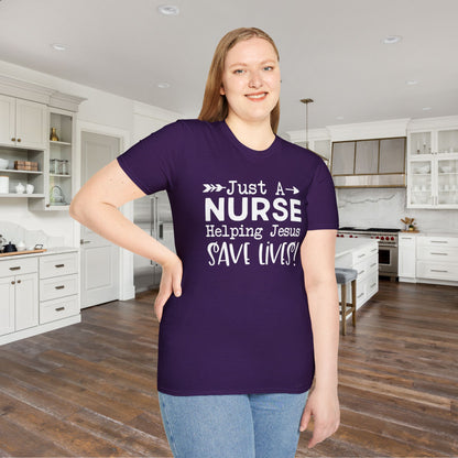Just A Nurse Helping Jesus Save Lives Adult T-shirt