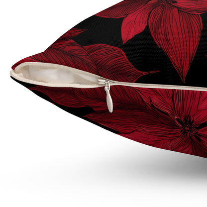 Midnight Poinsettia Garden Throw Pillow