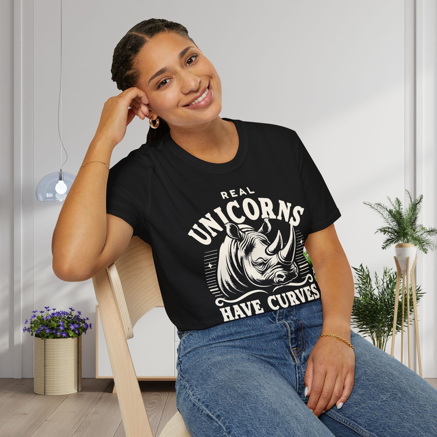 Real Unicorns Have Curves (Rhino) Adult T-shirt