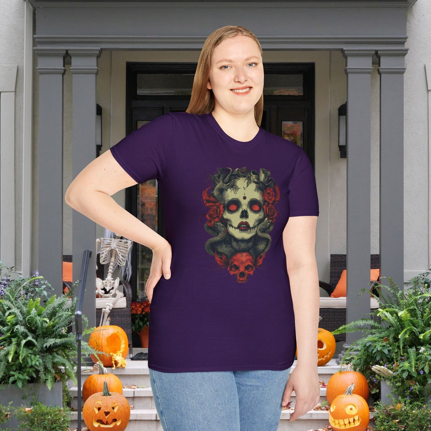 Creepy Skull and Roses Adult T-shirt