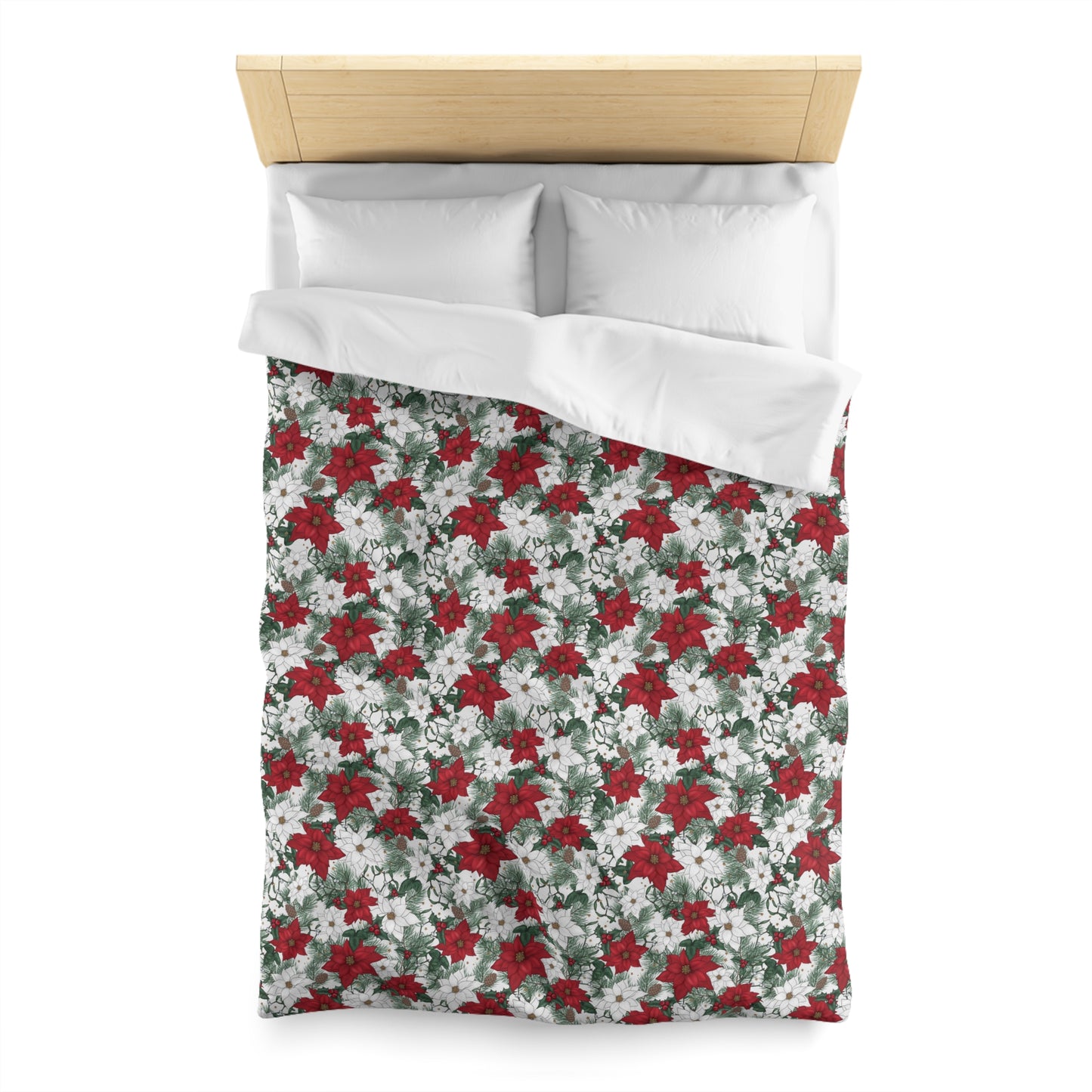 Winter Poinsettia Garden Microfiber Duvet Cover