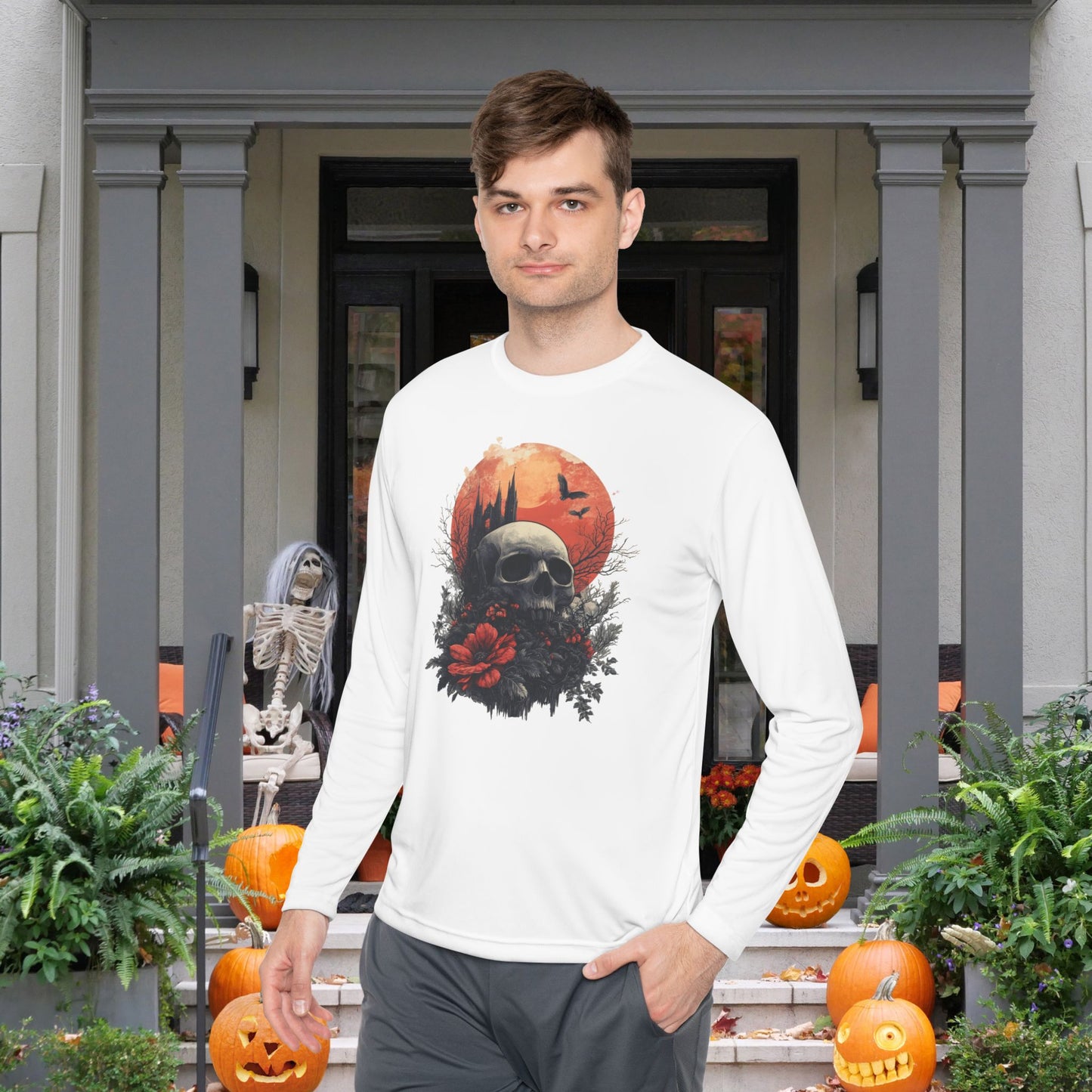 Halloween Graveyard 2 Adult Long Sleeve Tee