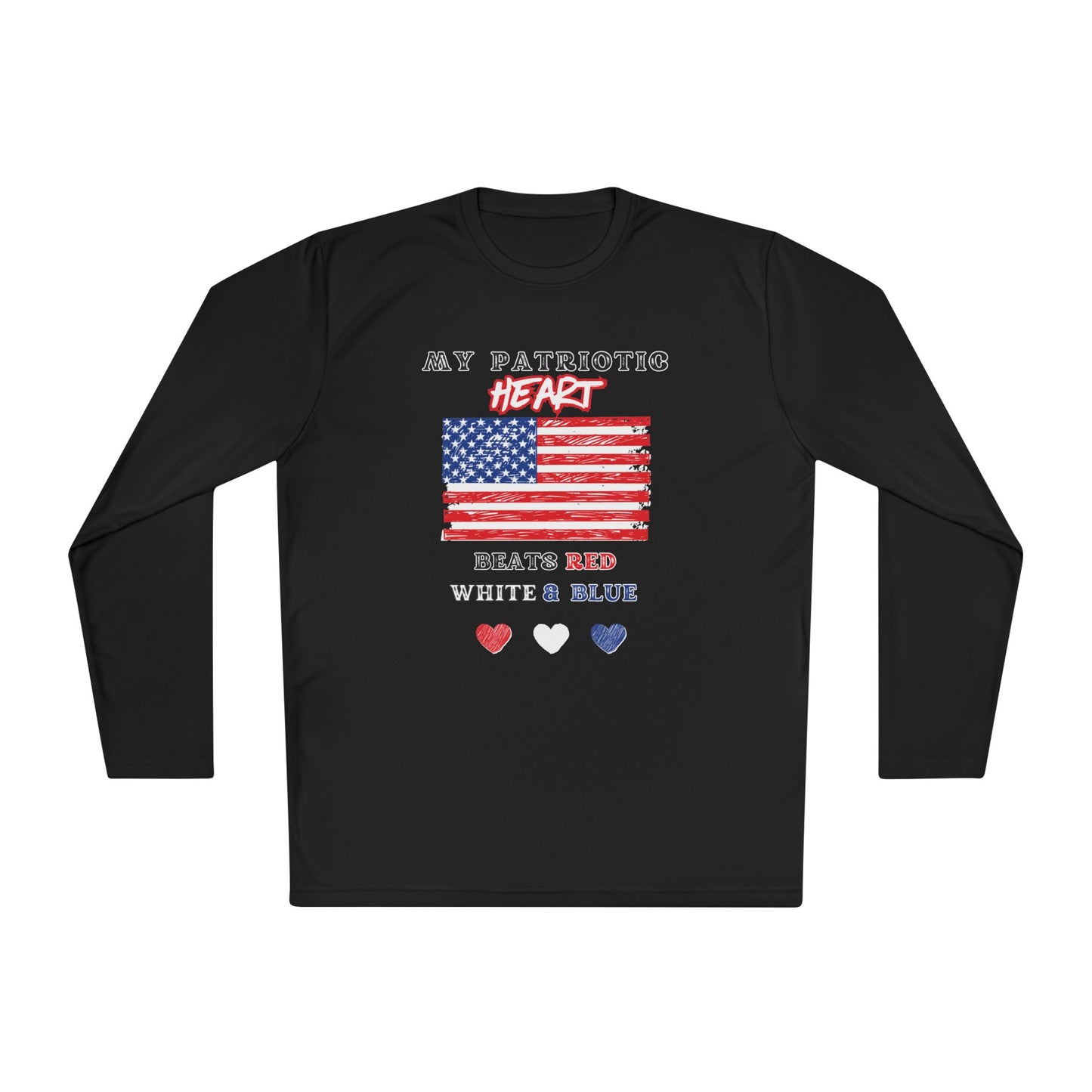 My Patriotic Heart Beats Red White and Blue Adult Long Sleeve Tee