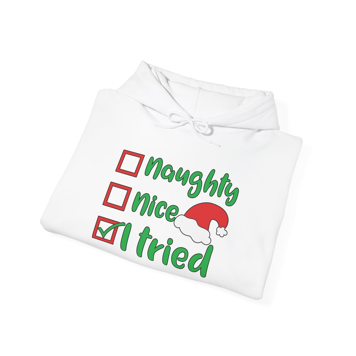 Naughty; Nice; I Tried Adult Heavy Blend™ Hooded Sweatshirt