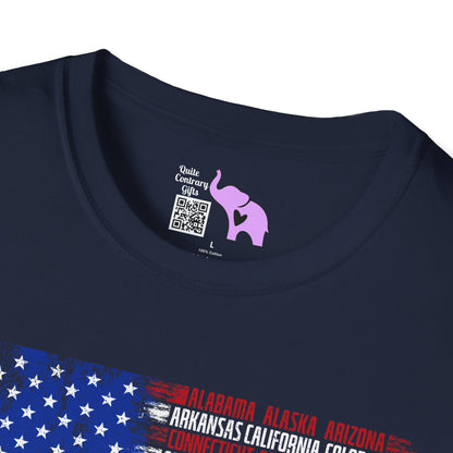 American Flag w/States Horizontal Adult Tshirt