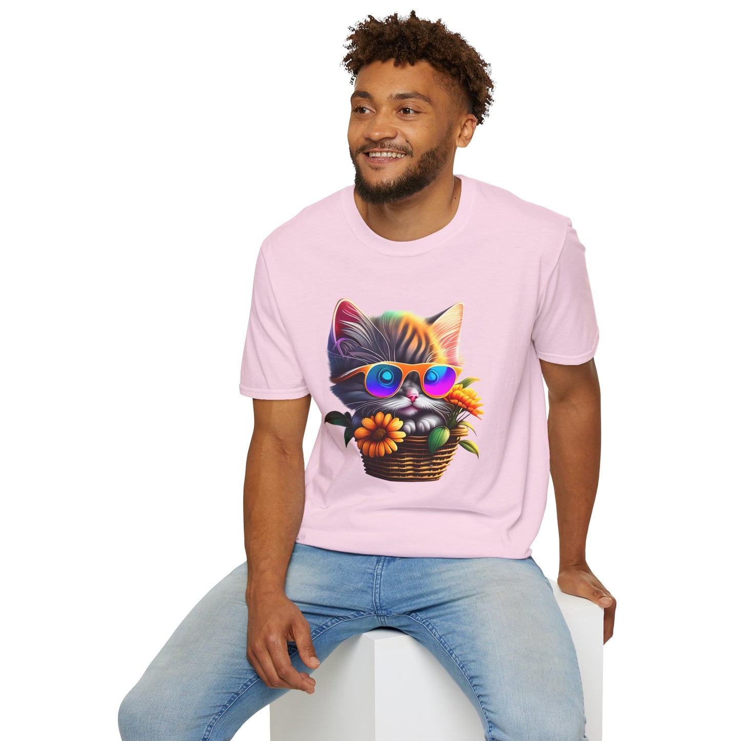 Cool Colorful Kitten in Flowers T-shirt