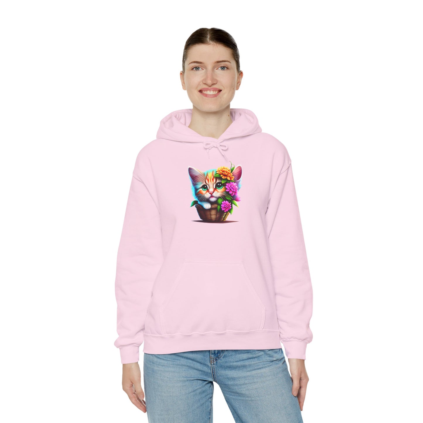 Cute Colorful Kitten in Flowers Heavy Blend™ Hooded Sweatshirt