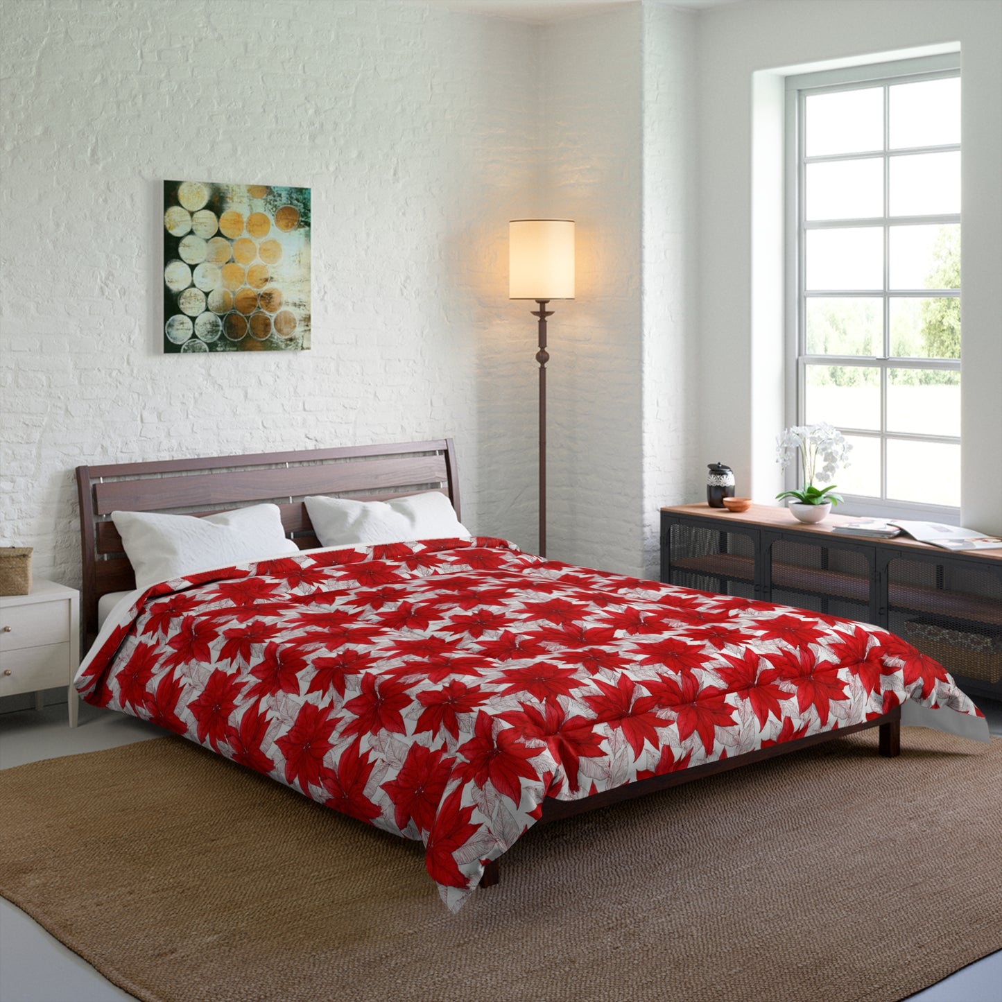 Crimson Poinsettia Sketch Basic Bedding Set