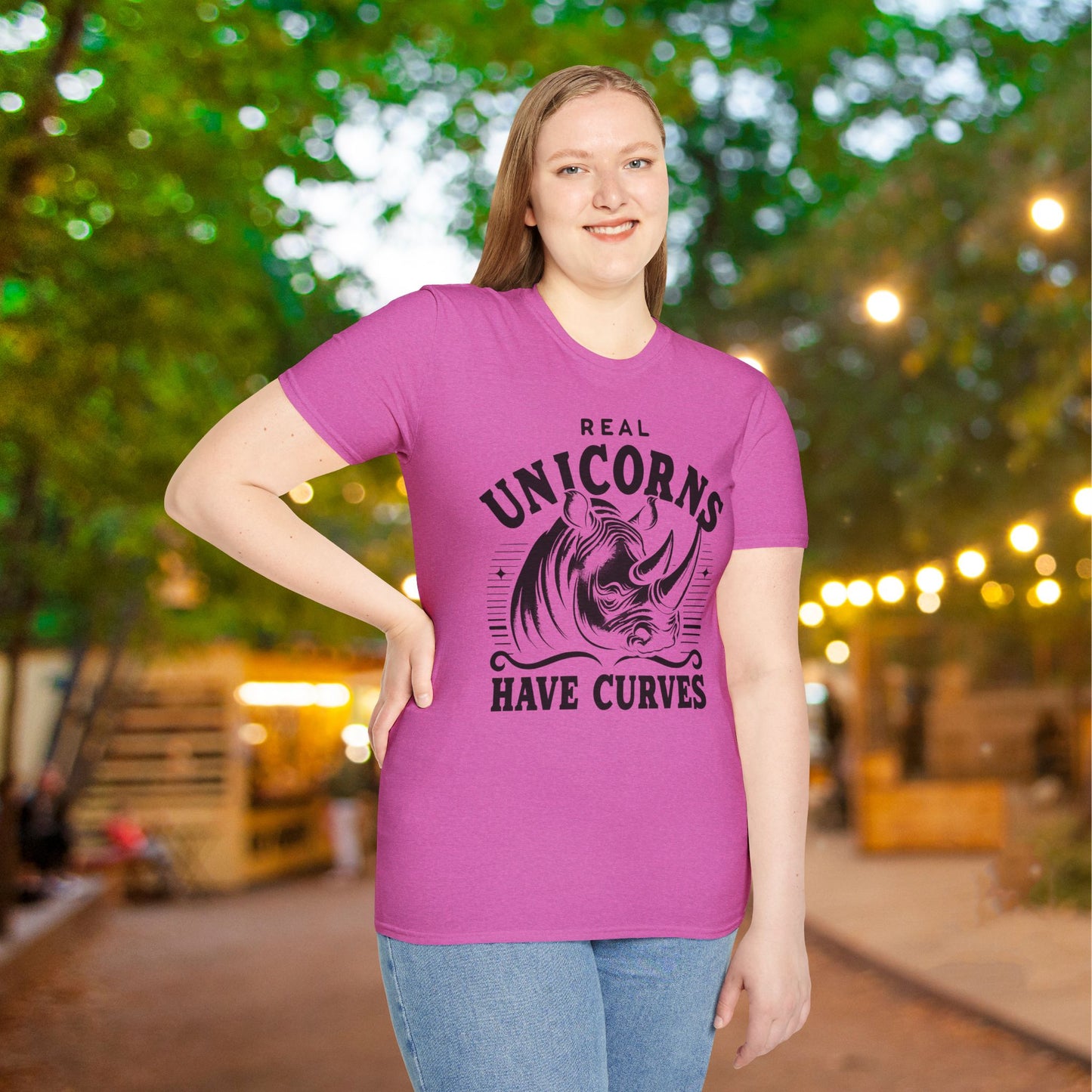 Real Unicorns Have Curves (Rhino) Adult T-shirt
