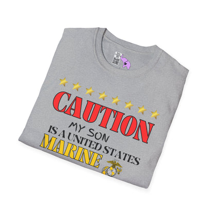 Caution My Son is a US Marine I've Been Known to Brag (Mom) Adult  T-Shirt