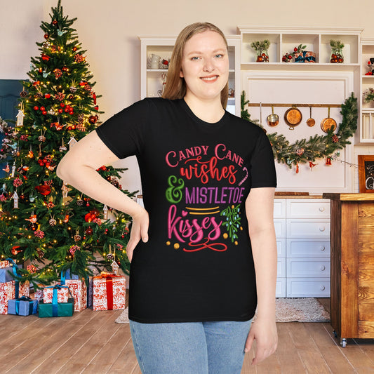 Candy Cane Wishes & Mistletoe Kisses Adult T-shirt