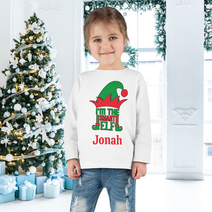 I'm The Smart Elf Personalized Toddler Long Sleeve Tee
