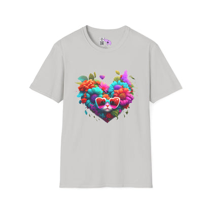 Colorful Flowers/Heart Kitten Adult T-shirt