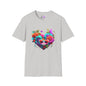 Colorful Flowers/Heart Kitten Adult T-shirt