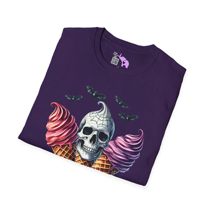 Cute Ice Cream Cone Skull w/Bats Adult T-shirt