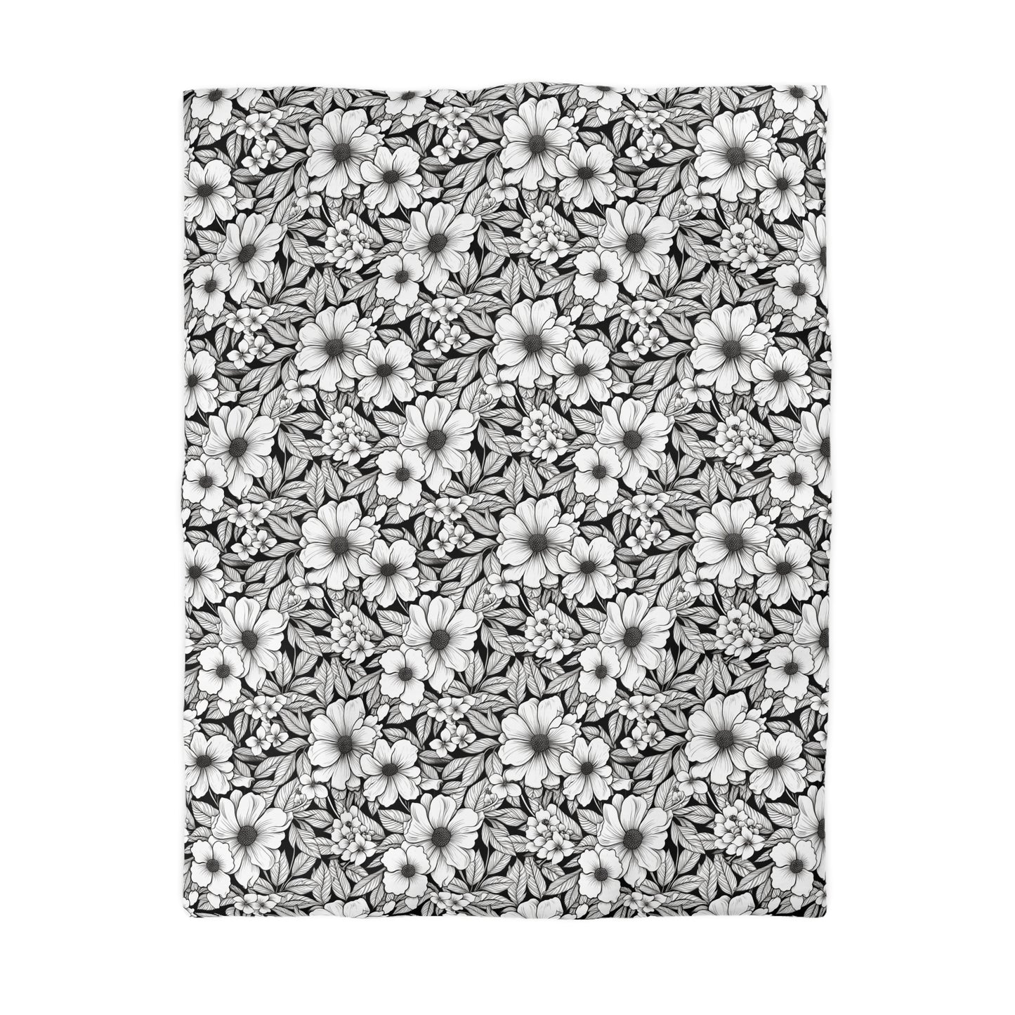Black & White Forget-Me-Nots Microfiber Duvet Cover