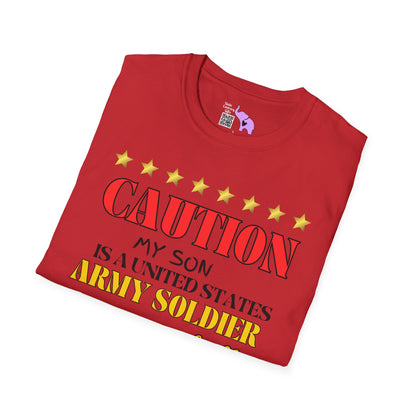 Caution My Son is a US Army Soldier I've Been Known to Brag (Mom) Adult T-Shirt