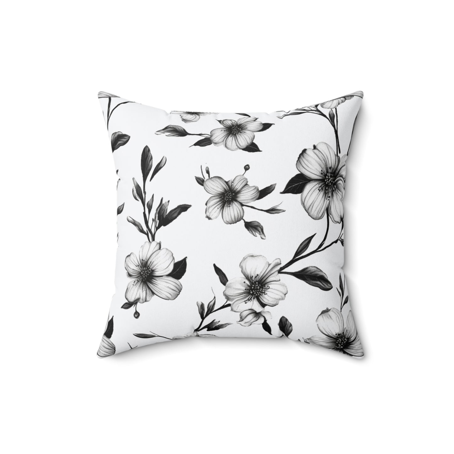 Black & White Five Petal Floral Throw Pillow